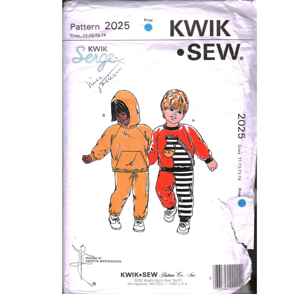 Kwik Sew 2025 Toddler Jogging Suit Sewing Pattern Sizes T1-T4 Kerstin Martensson